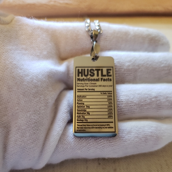 "HUSTLE" Nutrition Facts Pendant Necklace - Picture 6 of 7